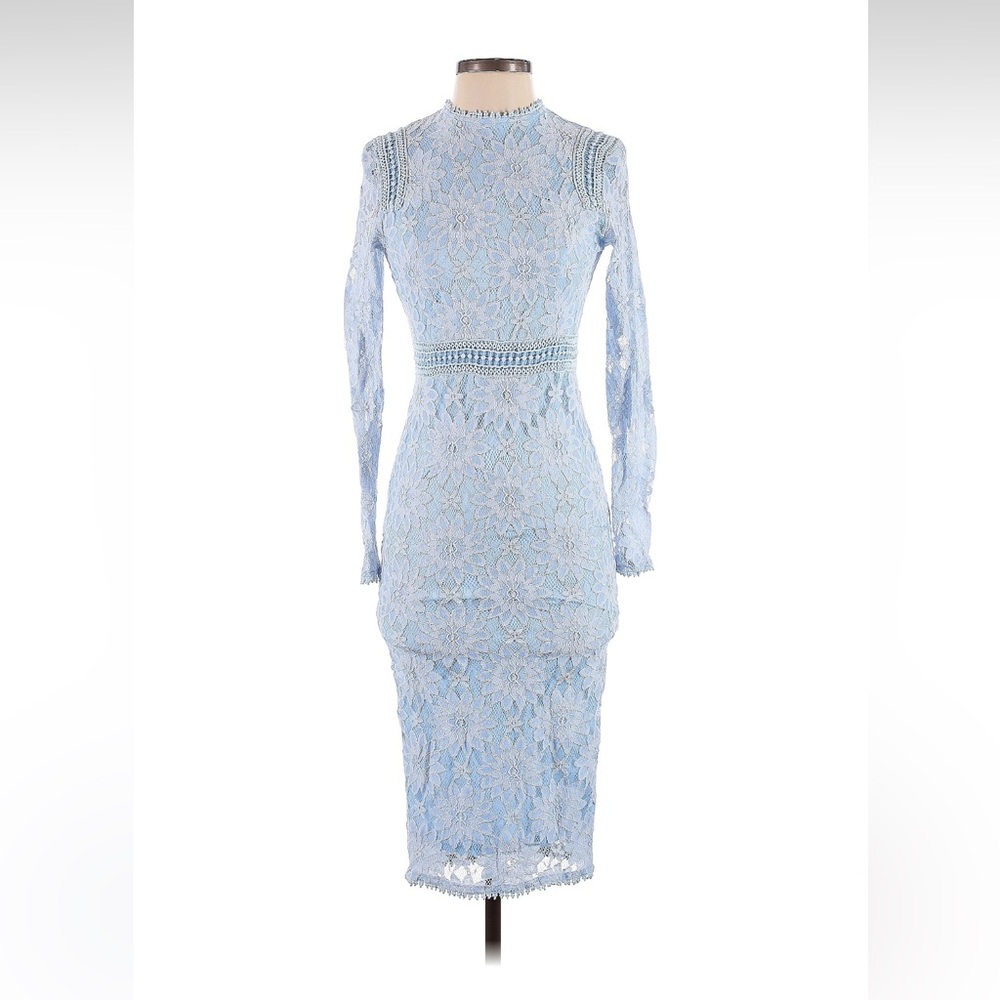 PrettyLittleThing Blue Mock Neck Sheath Midi Dress